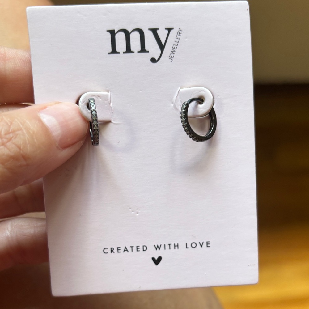 my jewelry Black & Rhinestone Dainty Hoop Earrings